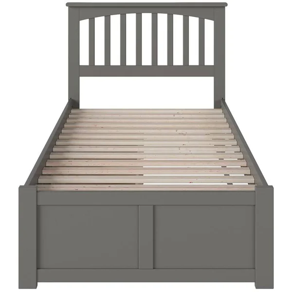 Atlantic Mission Platform Bed W/FLAT Panel Footboard & 2 Urban Bed Drawers in Atlantic Grey Twin XL
