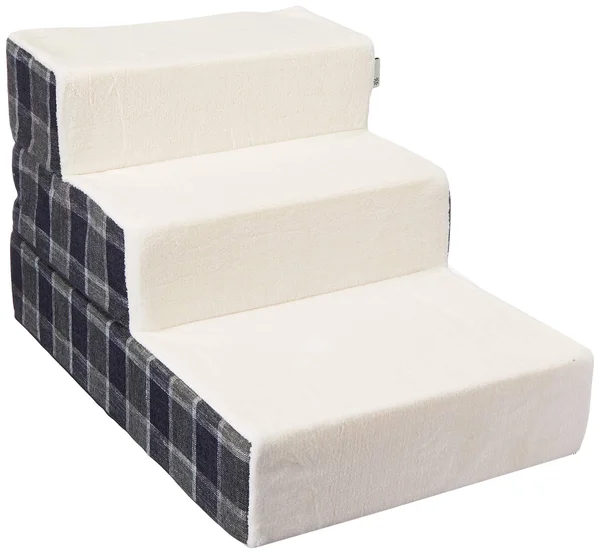 Zinus Cozy Pet Stairs/Pet Ramp/Pet Ladder Small Grey Checked