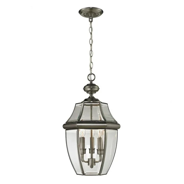 Three Light Large Outdoor Hanging Lantern Antique Nickel Finish with Clear Beveled Glass - Bailey Street Home - 227-Bel-3369682