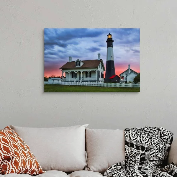 Georgia, Tybee Island, Tybee Light House at Sunset, Canvas Wall Art, 36x24, Great Big Canvas