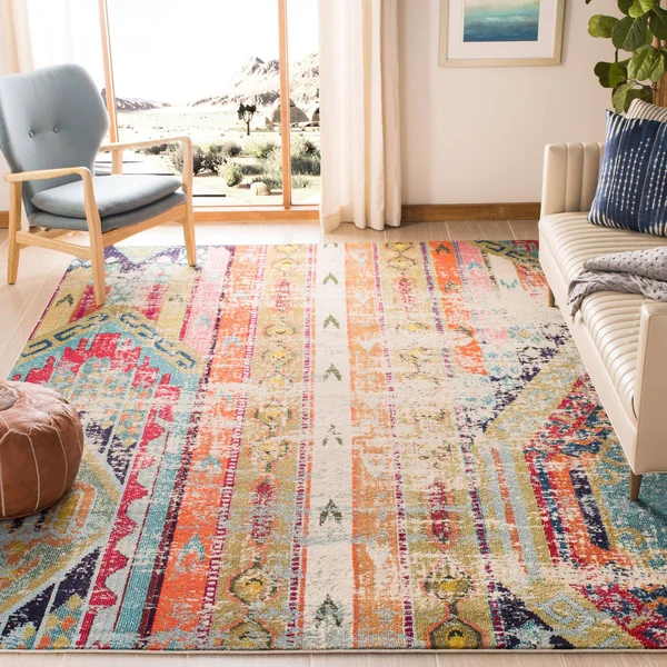 Safavieh Monaco Lumturije Distressed Boho Rug - Light Grey/Multi - 6&7x22 x 9&2x22