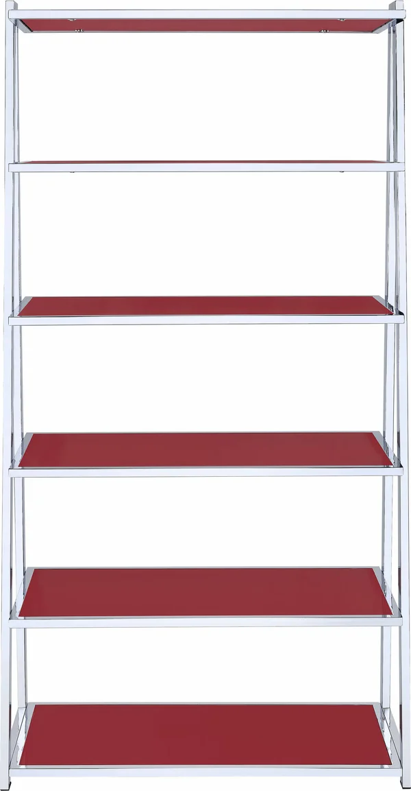 Acme Furniture Coleen Bookshelf - Red High Gloss & Chrome