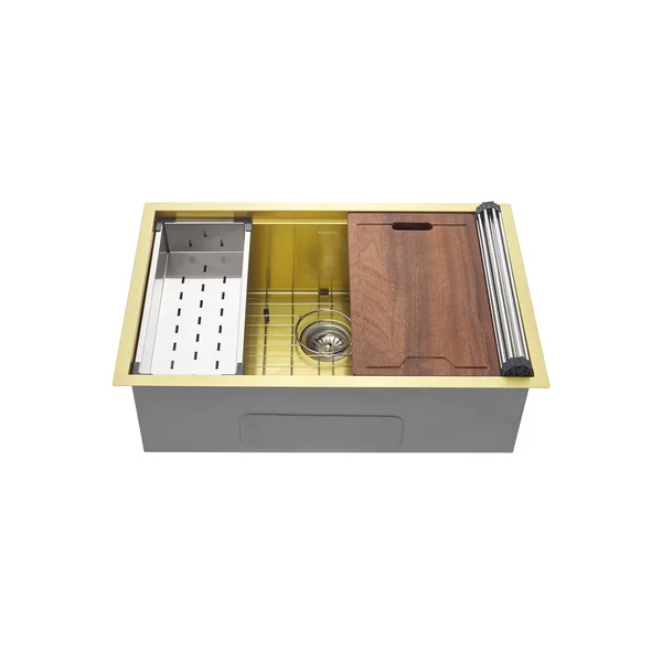 Tourner 30x22 x 19x22 Stainless Steel, Single Basin, Undermount Kitchen Workstation Sink in Gold