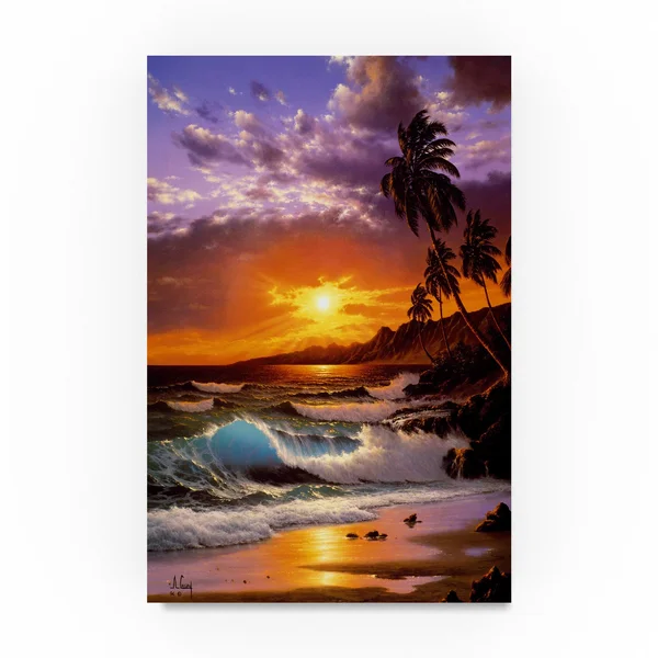 &Sunset Coast 5& Oil Painting Print on Wrapped Canvas Trademark Fine Art Size: 32x22 H x 22x22 W