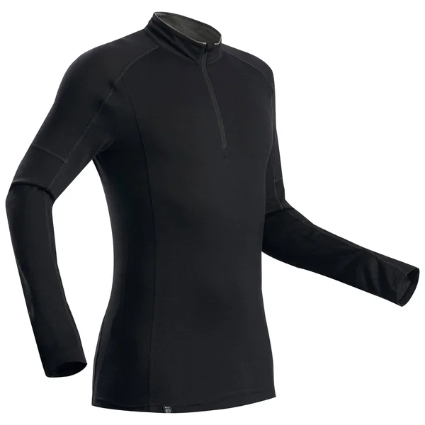Forclaz Men's Trek 500, Zip Long Sleeved Merino Hiking T-Shirt in Black, Size Medium