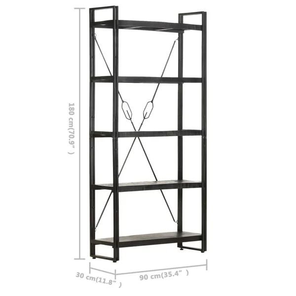 ZNTS 5-Tier Bookcase Black 35.4x22x11.8x22x70.9x22 Solid Mango Wood 320622