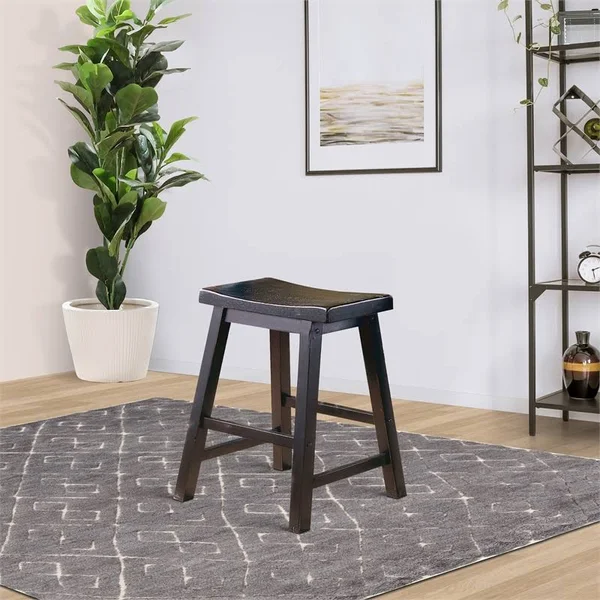 Pemberly Row 18x22 Solid Wood Dining Stool in Black (Set of 2)