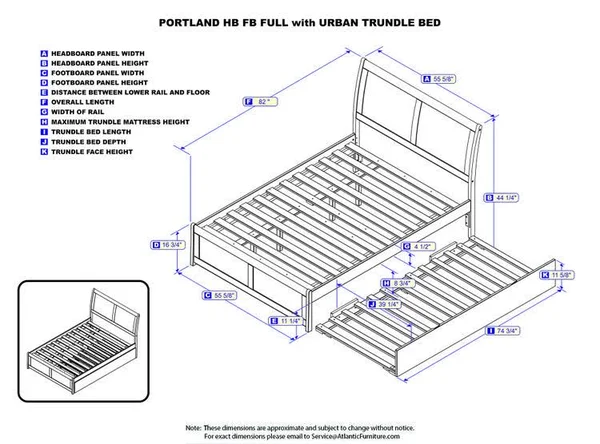 Atlantic Furniture Portland Espresso Full Platform Bed with Matching Foot Board with Twin Size Urban Trundle Bed - Brown