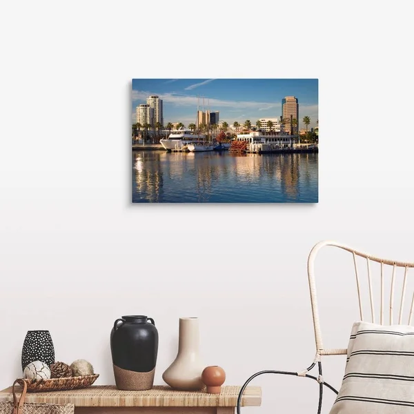 California, Long Beach, Shoreline Village, Marina and City View, Large Solid-Faced Canvas Wall Art Print, Great Big Canvas