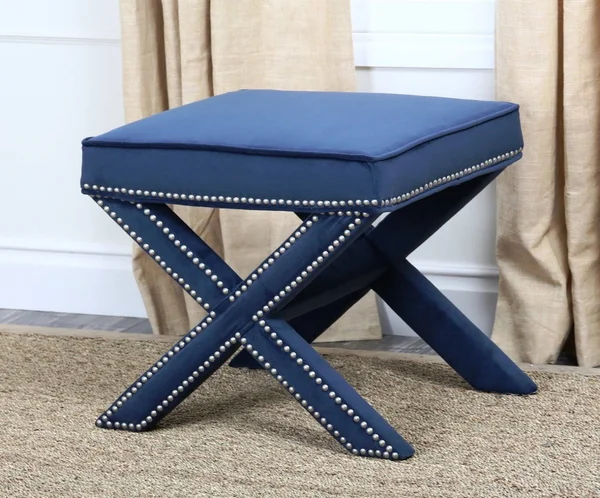 Abbyson Blue Marcus Nailhead Ottoman Bench