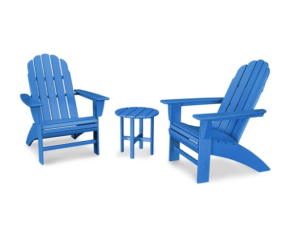 POLYWOOD Vineyard 3-Piece Curveback Adirondack Set - Pacific Blue, 22" x 16.25" x 17.5"