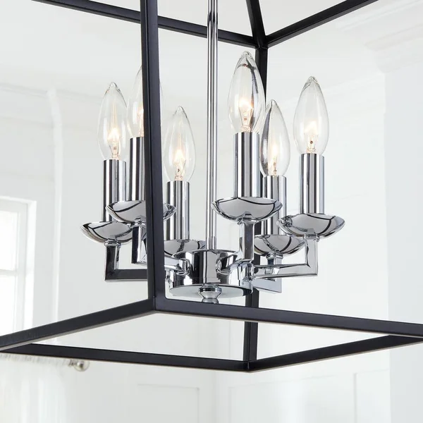 Home Decorators Collection Weyburn 6-Light Black and Polished Chrome Caged Chandelier