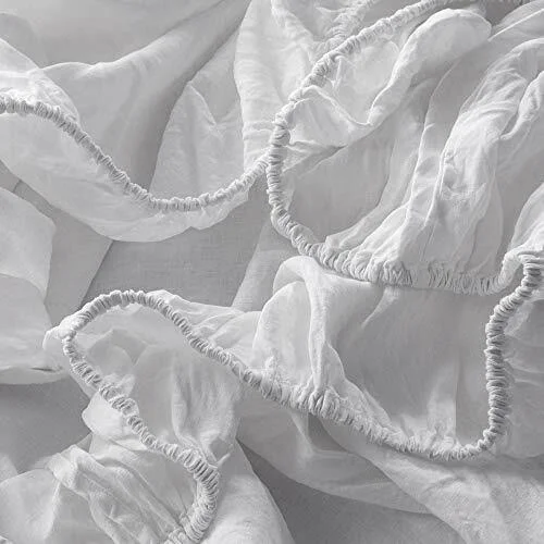 Simpleu0026Opulence 100% Linen Sheet Set Queen Embroidery White (Embroidery White, Queen)