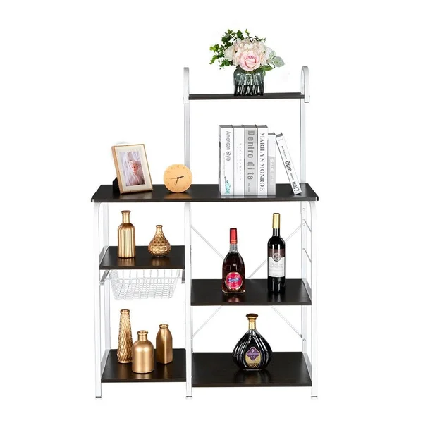 Phoebecat 4-Tier Kitchen Baker&s Rack Storage Shelf Microwave Stand w/ 10 Hooks - Deep Brown