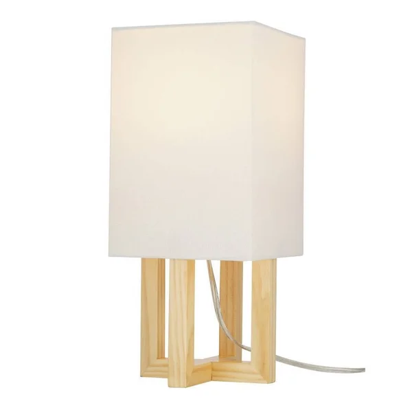 Cresswell Lighting Light Wood - Brushed Nickel Finish MDF Table Lamp 15 inchh, LED Bulb Included