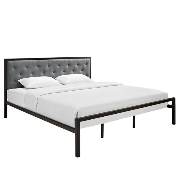 Hawthorne Collection King Tufted Panel Bed in Brown and Gray