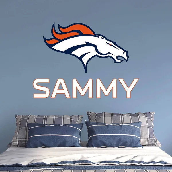 Denver Broncos: Stacked Personalized Name - Officially Licensed NFL TRANSFER Wall Decal in White (52x22W x 39.5x22H) by Fathead