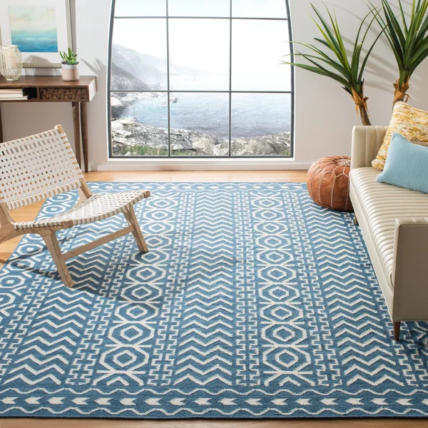 Safavieh 2&-6x22 x 6& Dhurries DHU572A Dark Blue, Ivory Rug