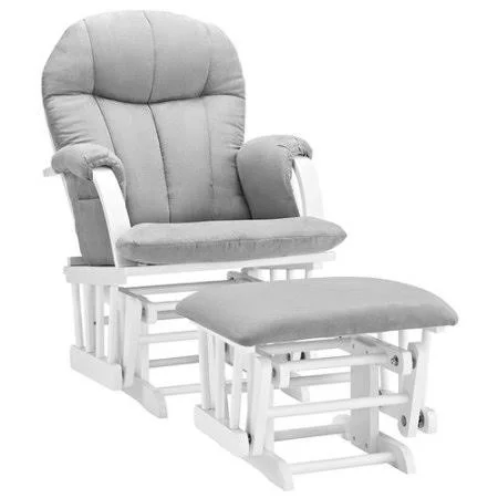 Angel Line Riley Glider and Ottoman, White/Gray