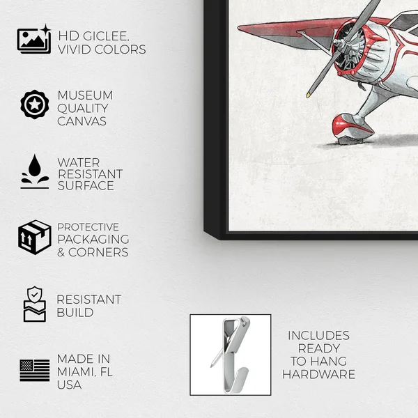 Oliver Gal 'Vintage Aviator II' transportation Wall Art Framed Canvas Print Airplanes - White - Red - 45 x 30 - Gold