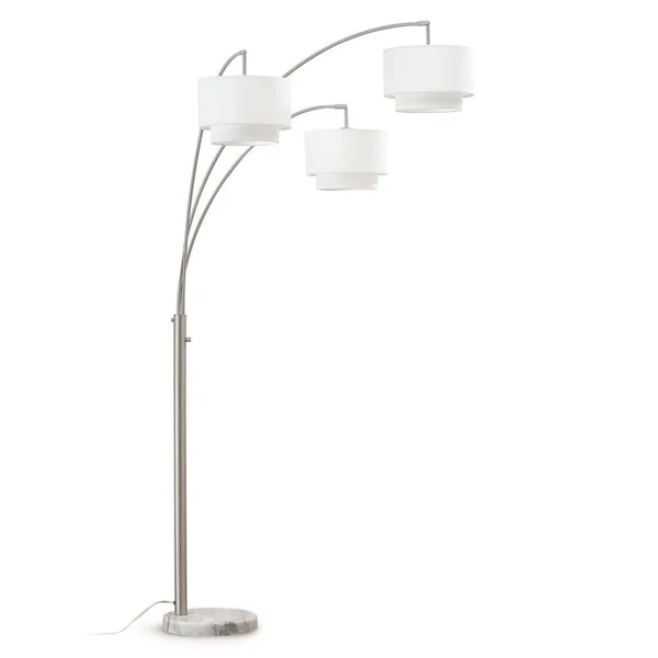 HOMEGLAM Broadway 3-Light 4-Way Switch Arch Floor Lamp Brushed Nickel/White Shades Nickel Brushed, Silver