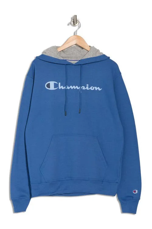 Men's Champion Graphic Powerblend Fleece Hoodie - Size: Medium, Blue