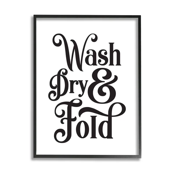 Stupell Industries Laundry Wash Dry & Fold Phrase Minimal White Black Framed Wall Art - 16 x 20