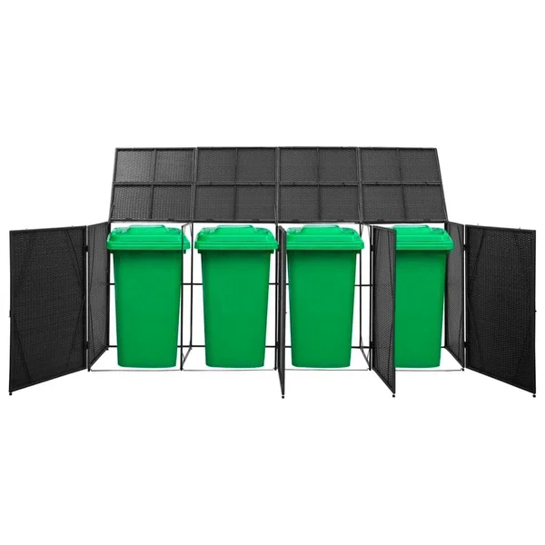 vidaXL Quadruple Wheelie Bin Shed Black 120.1x22x30.7x22x47.2x22 Poly Rattan