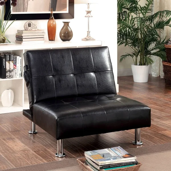 Furniture of America Oray Modern Tufted Convertible Chair with Storage Pockets - Black