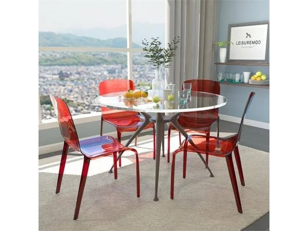 LeisureMod Murray Mid-Century Modern Dining Side Chair in Red Set of 4