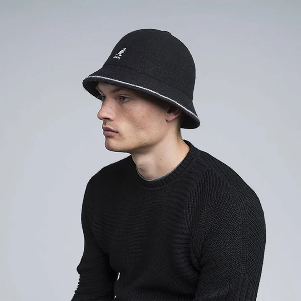 Kangol Stripe Casual Bucket Hat - Black, Off White - L - Men