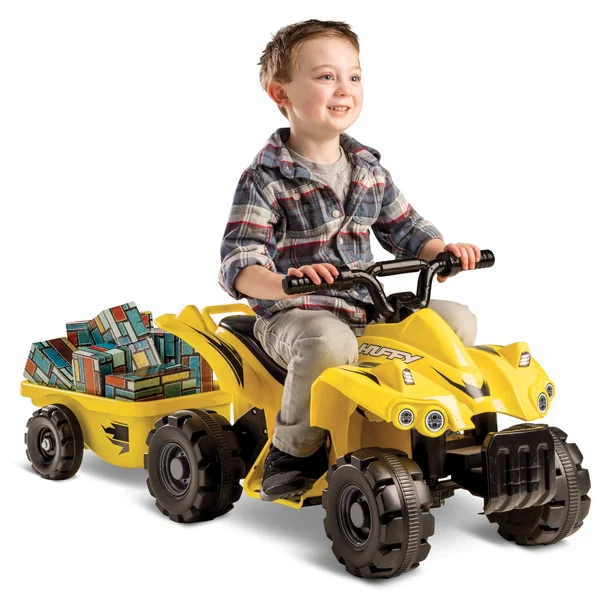 Huffy 6V Mini Quad & Trailer Ride-On Kids& Unisex Yellow