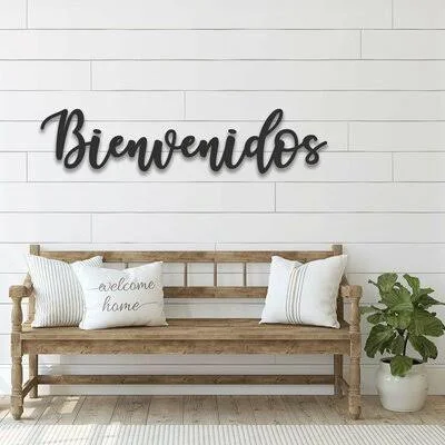 Cursive Bienvenidos Sign Wall D閏or Winston Porter Finish: Black - Size: 14x22 H x 48x22 W