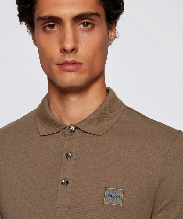Boss Mens Passerby Beige Long Sleeved Polo Shirt