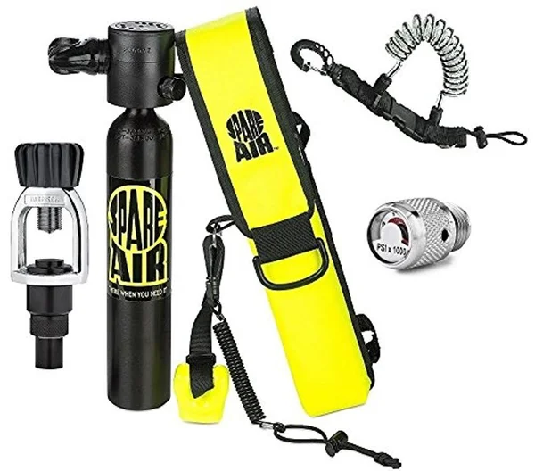 Spare Air New 3.0CF Package for Scuba Divers with Dial Pressure Gauge, Fill Adapter, Holster, Leash, and Free Quick Release Coil