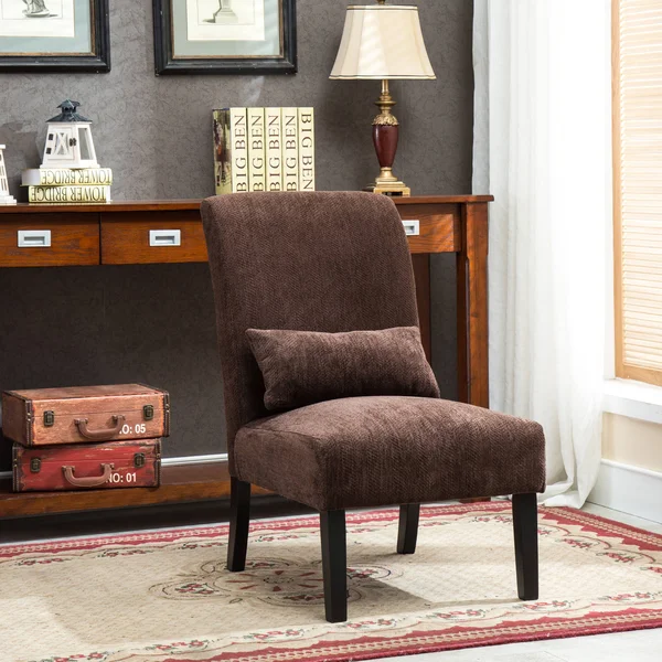 Roundhill Furniture Pisano Chenille Armless Contemporary Accent Chair Chocolate