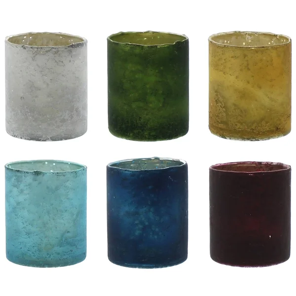 Cylindrical Glass Votives with Semi Translucent Look - Set of 6, Multicolor