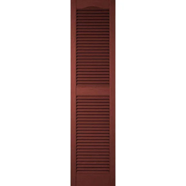 18 inchw x 73 inchh Lifetime Vinyl, Custom Cathedral Top Center Mullion, Open Louver Shutters, w/Shutter-Loks (Per Pair), Burgun