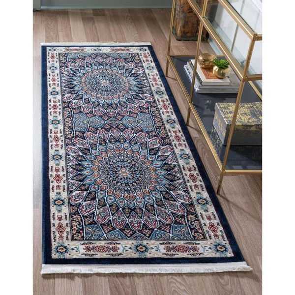 Nain Design Navy Blue 8 ft Runner Area Rug