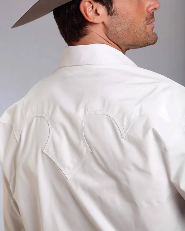 Stetson Western Shirt Mens Snap Solid L/S White