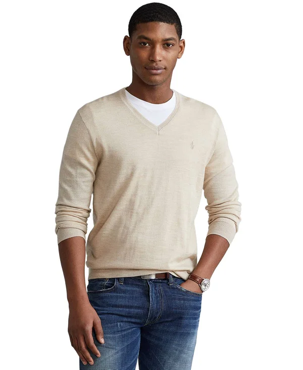 Polo Ralph Lauren Men's Washable Merino Wool Sweater - Oatmeal Heather - Size Xs