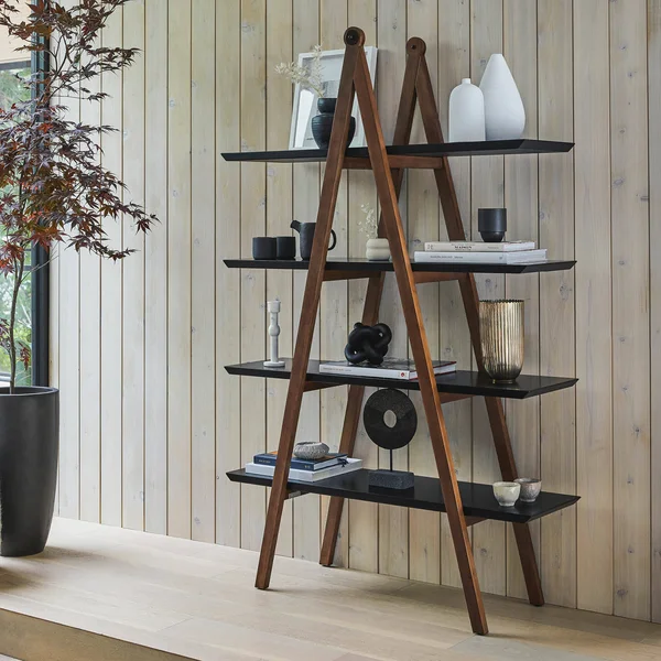 Solid Wood A-Frame Shelf - Black and Walnut, Article Caliper Modern Furniture - Labor Day Deals