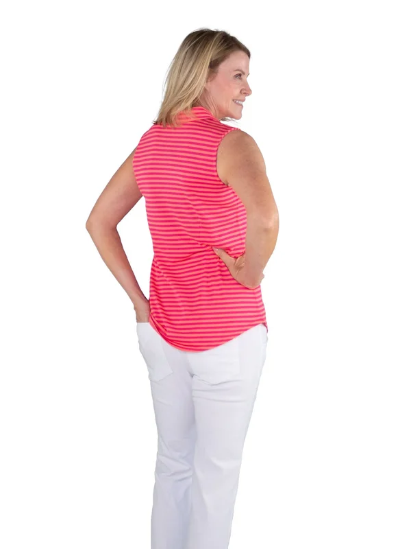 Jofit Women's Sunset Stripe Sleeveless Golf Polo Orange/Pink S