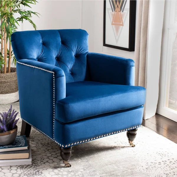Safavieh Colin Tufted Club Chair - Navy - Espresso