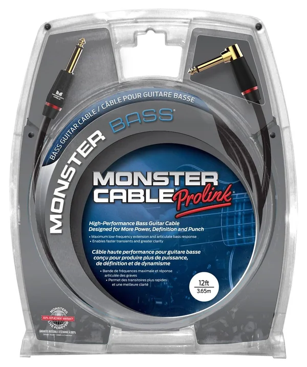 Monster Cable Bass 1/4 inch Angled to Straight Instrument 12 Foot