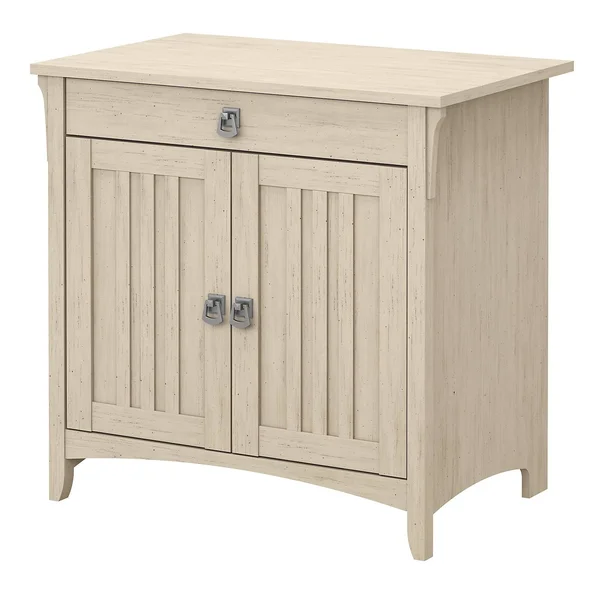 The Gray Barn Lowbridge Secretary Desk with Keyboard Tray and Storage Cabinet - White