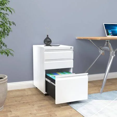 YITAHOME 3 Drawer Vertical Steel Lockable Filing Cabinet A4 File Storage Mobile Cart Office - White, Size: White & Style 3