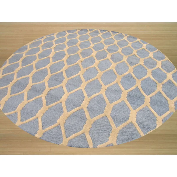EORC VC1001BL Hand Tufted Wool Chain-Link Rug - 7&9 x 9&9, Blue