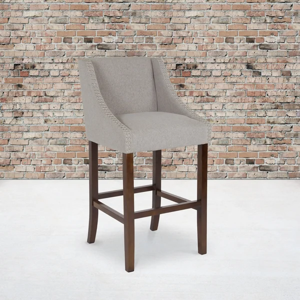 Lancaster Home 2 Pk. 30x22 High Transitional Barstool with Accent Nail Trim - 20x22W x 22x22D x 42x22H - Light Grey Fabric