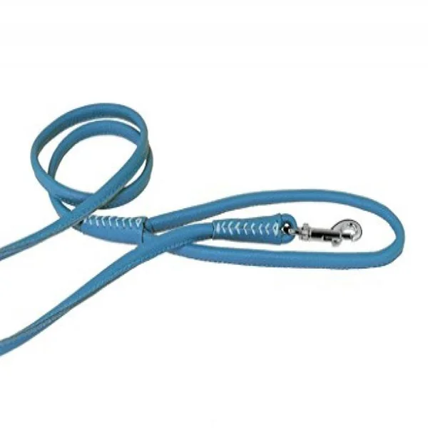 Dogline L2042-2 48 L x 0.38 W in. Round Leather Leash Blue